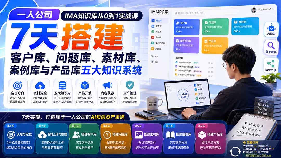 一人公司IMA知识库从0到1实战课：7天搭建客户库、问题库、素材库、案例库与产品库五大知识系统-吾爱云课堂