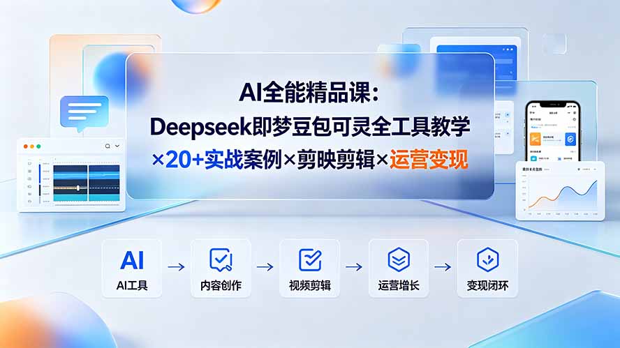 AI全能精品课：Deepseek即梦豆包可灵全工具教学×20+实战案例×剪映剪辑×运营变现-吾爱云课堂
