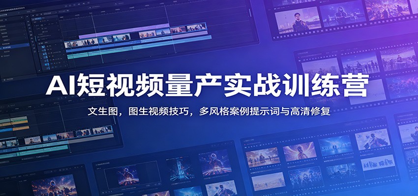AI短视频量产实战训练营：文生图，图生视频技巧，多风格案例提示词与高清修复-吾爱云课堂