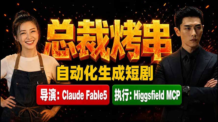 《总裁烤串》真人短剧全自动诞生！Claude Fable5 当导演，Higgsfield MCP 执行！-吾爱云课堂