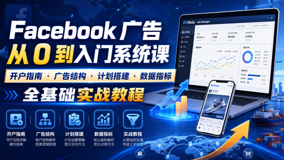 Facebook广告新手从0到入门系统课|开户指南・广告结构・计划搭建・数据指标全基础实战教程-吾爱云课堂