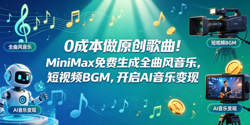 0成本做原创歌曲！MiniMax免费生成全曲风音乐，短视频BGM，开启AI音乐变现-吾爱云课堂