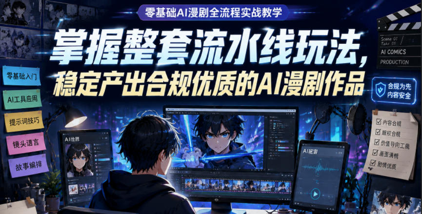 零基础AI漫剧全流程实战教学,掌握整套流水线玩法,稳定产出合规优质的AI漫剧作品-吾爱云课堂