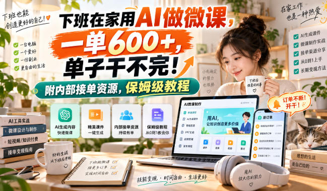 下班在家用AI做微课，一单600+，单子干不完！附内部接单资源，保姆级教程【揭秘】-吾爱云课堂