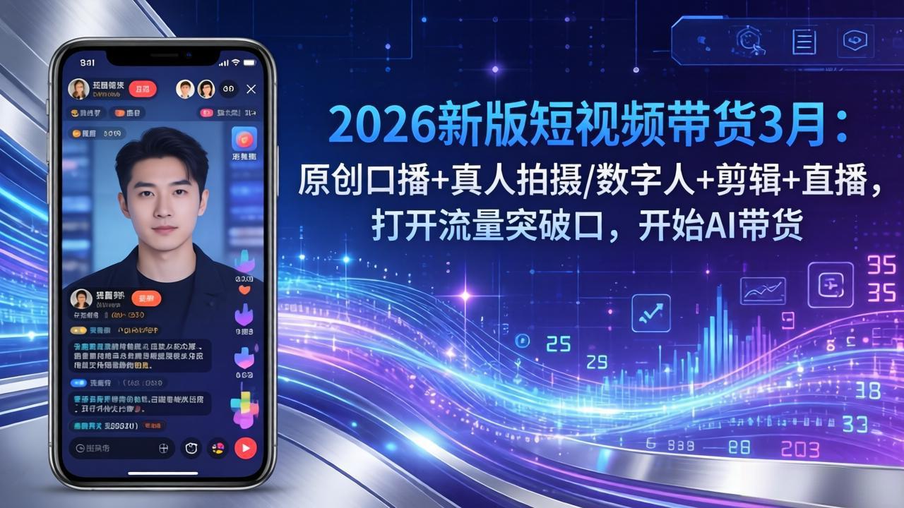 2026新版短视频带货3月：原创口播+真人拍摄/数字人+剪辑+直播，打开流量突破口，开始AI带货-吾爱云课堂