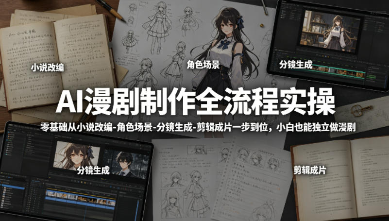 AI漫剧制作全流程实操，零基础从小说改编-角色场景-分镜生成-剪辑成片一步到位，小白也能独立做漫剧-吾爱云课堂