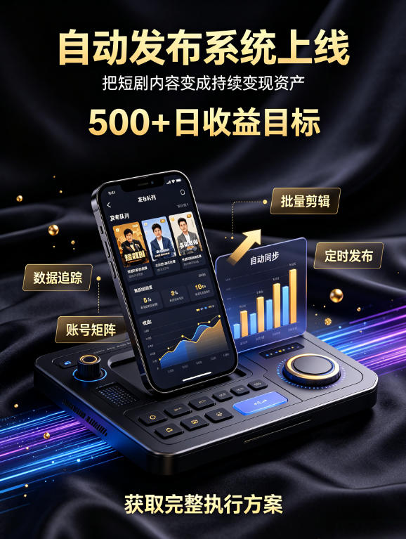 还在找靠谱线上副业？快手短剧项目，全程自动发布内容，不用熬夜做视频，轻松日入500+【揭秘】-吾爱云课堂