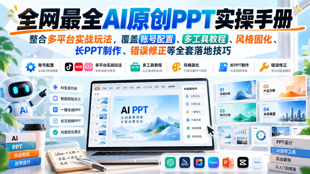 全网最全AI原创PPT实操手册，整合多平台实战玩法，覆盖账号配置、多工具教程、风格固化、长PPT制作、错误修正等全套落地技巧-吾爱云课堂