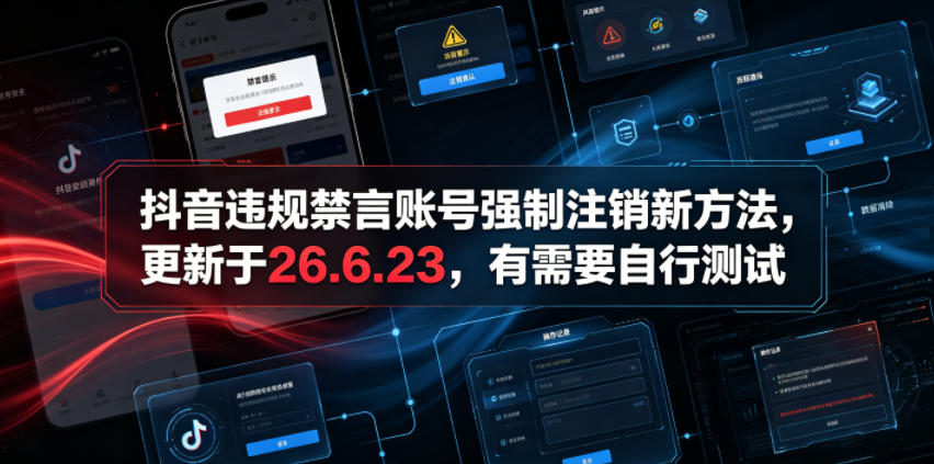 抖音违规禁言账号强制注销新方法，更新于26.6.23，有需要自行测试-吾爱云课堂
