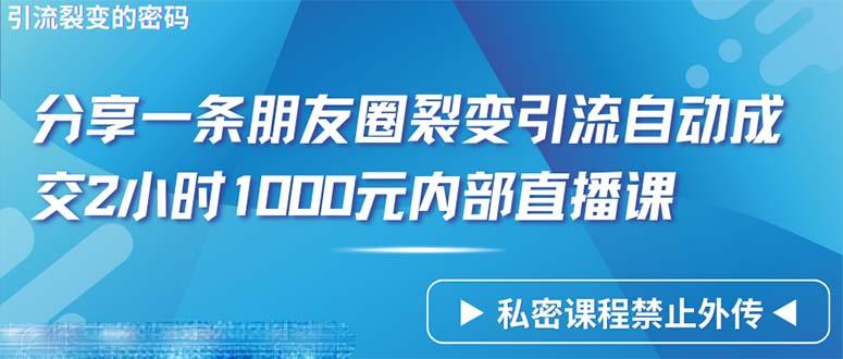 (9850期)仅靠分享一条朋友圈裂变引流自动成交2小时1000内部直播课程-吾爱云课堂
