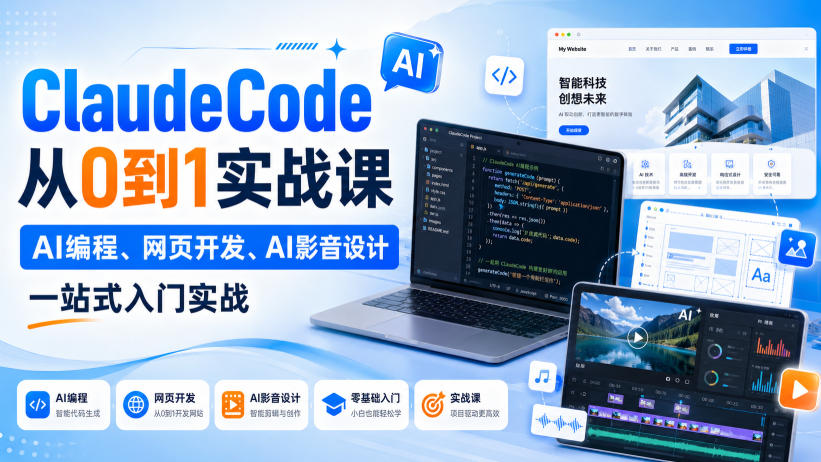 Claude Code从0到1实战课，AI编程、网页开发、AI影音设计一站式入门实战(更新)-吾爱云课堂