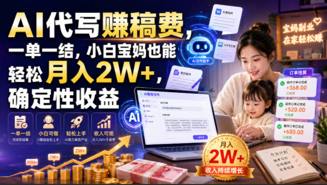 AI代写賺稿费，一单一结，小白宝妈也能轻松月入2W+，确定性收益【揭秘】-吾爱云课堂