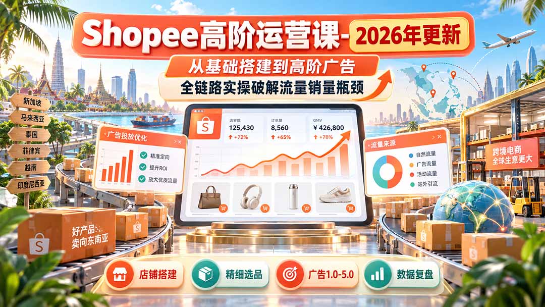 Shopee高阶运营课-更新9月，从基础搭建到高阶广告，全链路实操破解流量销量瓶颈-吾爱云课堂