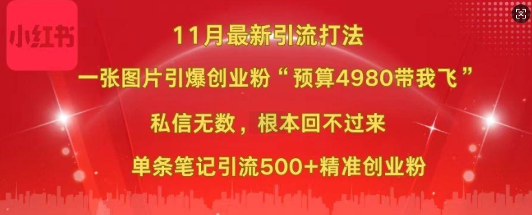小红书11月最新图片打粉,一张图片引爆创业粉,“预算4980带我飞”,单条引流500+精准创业粉-吾爱云课堂