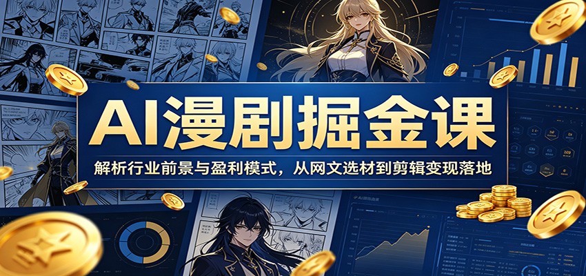 AI漫剧掘金课：解析行业前景与盈利模式，从网文选材到剪辑变现落地-吾爱云课堂