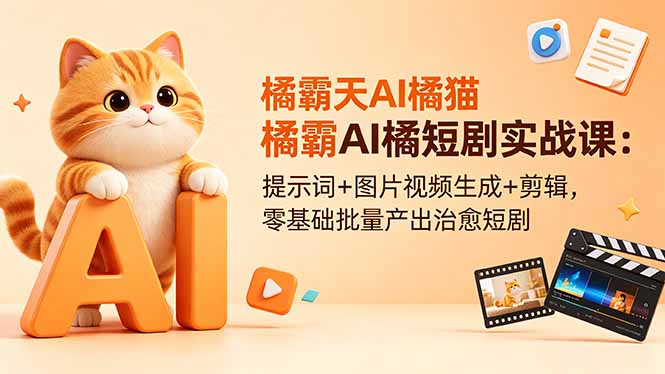 橘霸天AI橘猫短剧实战课：提示词+图片视频生成+剪辑，零基础批量产出治愈短剧-吾爱云课堂