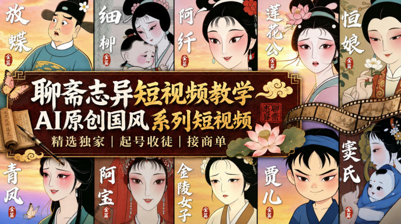 聊斋志异短视频教学，AI原创国风系列短视频，精选独家丨起号收徒丨接商单-吾爱云课堂
