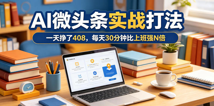 一天挣了408，AI微头条实战打法，每天30分钟比上班强N倍-吾爱云课堂