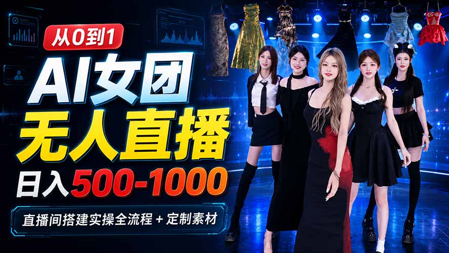 AI 女团无人直播，躺入500-1000每天，直播间搭建实操全流程+定制素材-吾爱云课堂