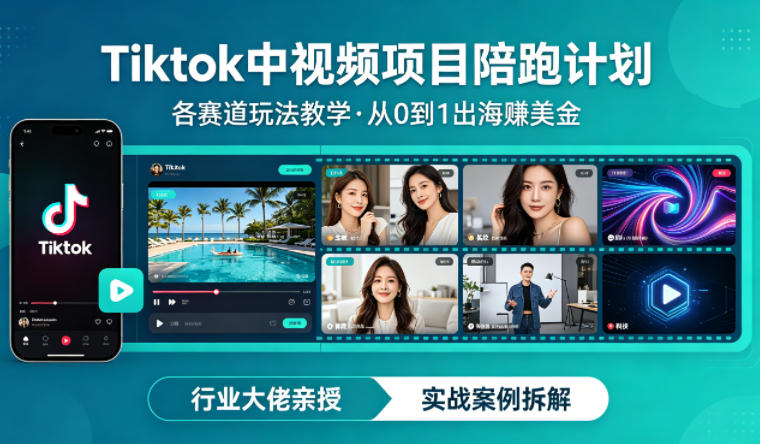 某大佬的Tiktok中视频项目陪跑，涵盖TK各个赛道玩法教学，从0到1出海賺美金-吾爱云课堂