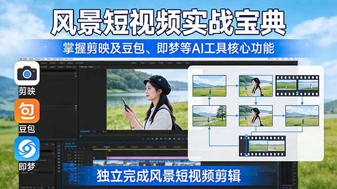 风景短视频实战宝典：掌握剪映及豆包、即梦等AI工具的核心功能，独立完成风景短视频剪辑-吾爱云课堂