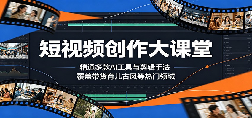 短视频创作大课堂：精通多款AI工具与剪辑手法，覆盖带货、育儿、古风等热门领域-吾爱云课堂