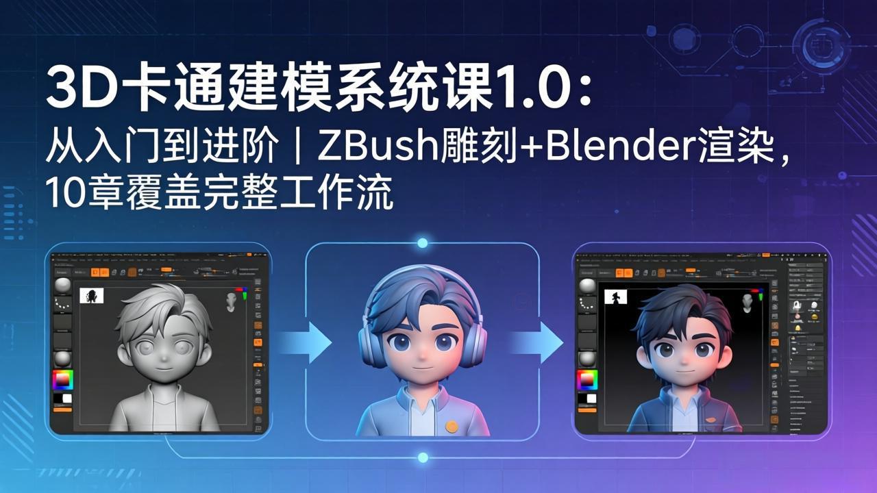 3D卡通建模系统课1.0：从入门到进阶｜ZBrush雕刻+Blender渲染，10章覆盖完整工作流-吾爱云课堂