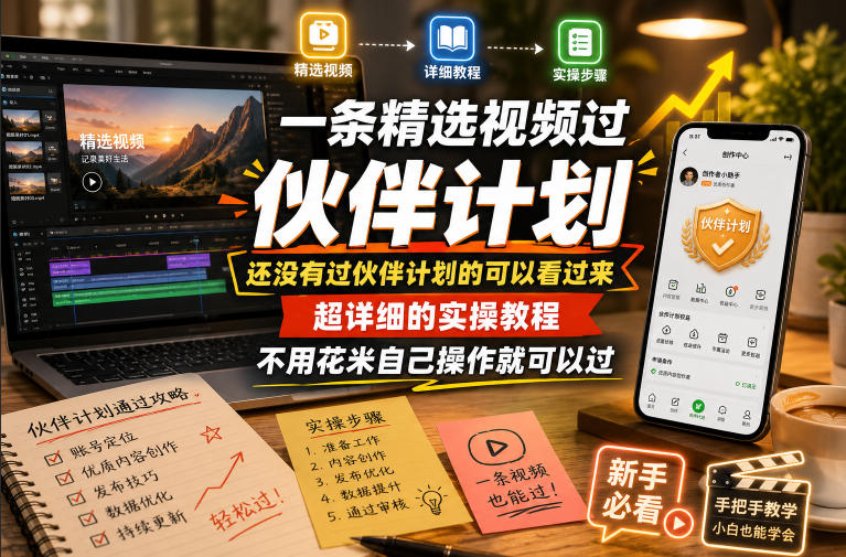 一条精选视频过伙伴计划，还没有过伙伴计划的可以看过来，超详细的实操教程，不用花米自己操作就可以过-吾爱云课堂