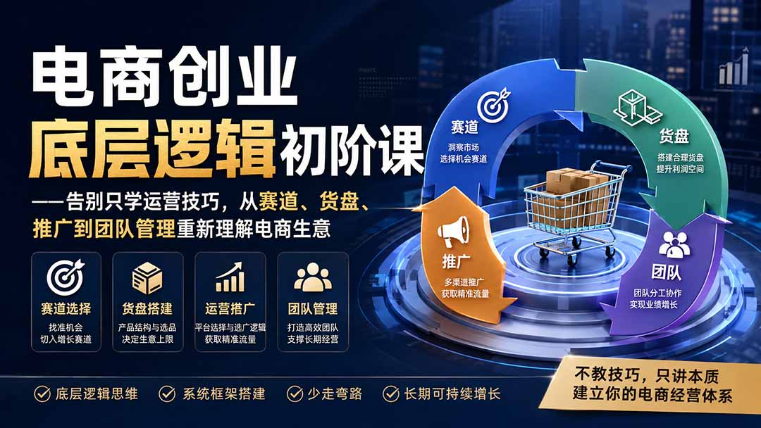 电商创业底层逻辑初阶课——告别只学运营技巧，从赛道、货盘、推广到团队管理重新理解电商生意-吾爱云课堂