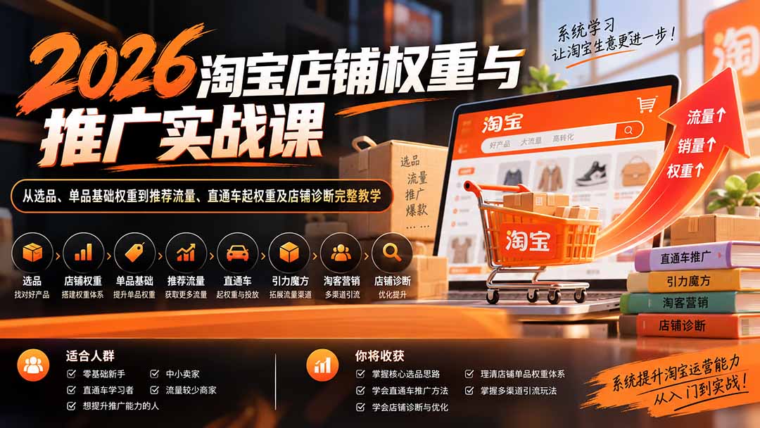 2026淘宝店铺权重与推广实战课：从选品、单品基础权重到推荐流量、直通车起权重及店铺诊断完整教学-吾爱云课堂