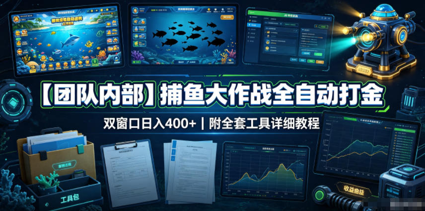 【团队内部】捕鱼大作战全自动打金，双窗口日入400+，附全套工具详细教程【揭秘】-吾爱云课堂