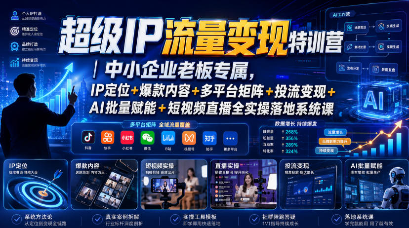 超级IP流量变现特训营｜中小企业老板专属，IP定位+爆款内容+多平台矩阵+投流变现+AI批量赋能+短视频直播全实操落地系统课-吾爱云课堂
