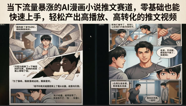 当下流量暴涨的AI漫画小说推文赛道，零基础也能快速上手，轻松产出高播放、高转化的推文视频-吾爱云课堂