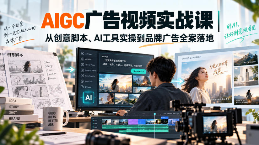 AIGC广告视频实战课｜从创意脚本、AI工具实操到品牌广告全案落地-吾爱云课堂