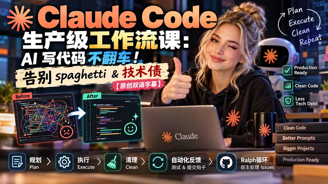 Claude Code 生产级工作流课：AI 写代码不翻车！告别 spaghetti & 技术债【原创双语字幕】-吾爱云课堂