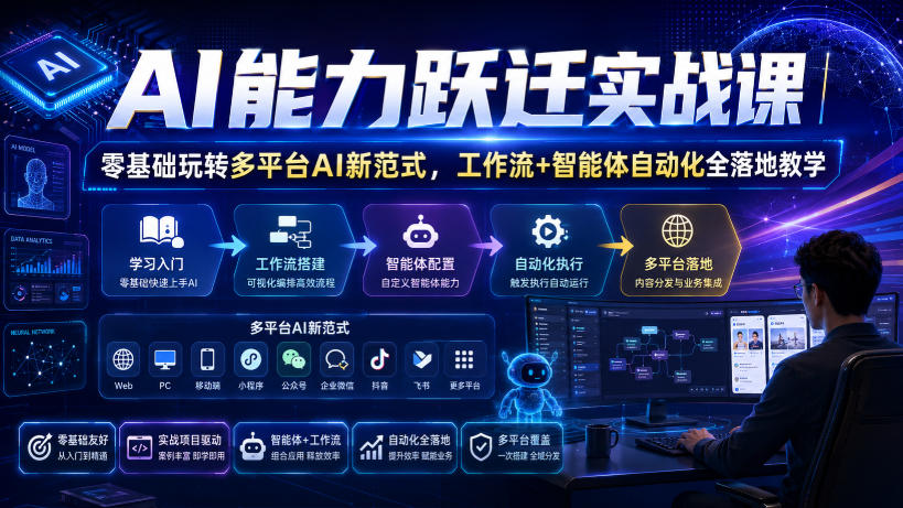 AI能力跃迁实战课｜零基础玩转多平台AI新范式，工作流+智能体自动化全落地教学-吾爱云课堂