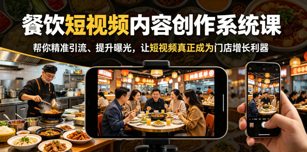 餐饮短视频内容创作系统课，帮你精准引流、提升曝光，让短视频真正成为门店增长利器-吾爱云课堂