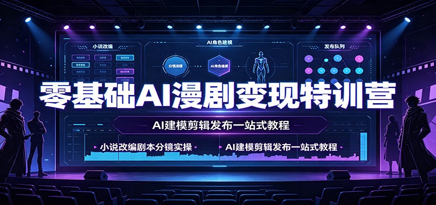 零基础AI漫剧变现特训营：小说改编剧本分镜实操，AI建模剪辑发布一站式教程-吾爱云课堂