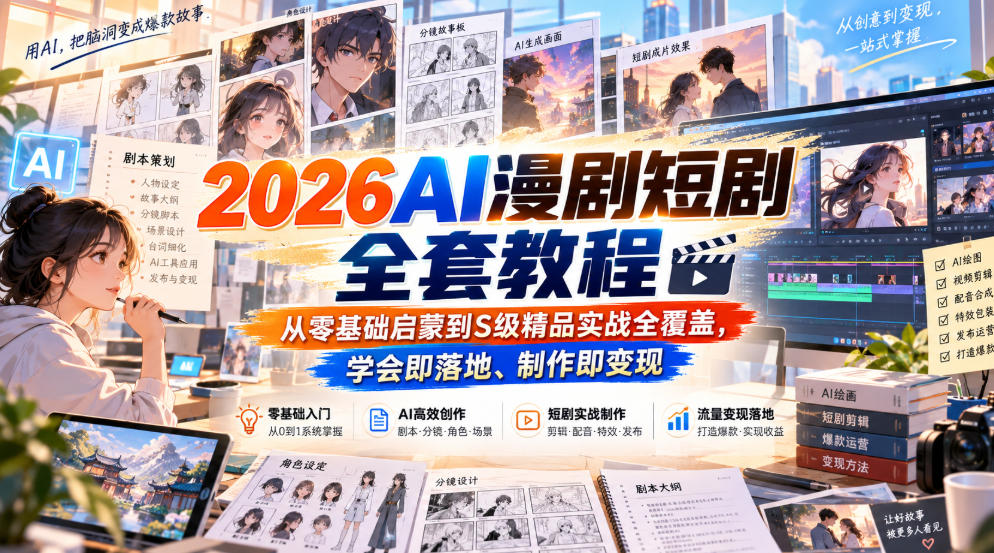 2026AI漫剧短剧全套教程，从零基础启蒙到S级精品实战全覆盖，学会即落地、制作即变现-吾爱云课堂