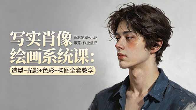写实肖像绘画系统课：造型+光影+色彩+构图全套教学，配套笔刷+示范+作业点评-吾爱云课堂