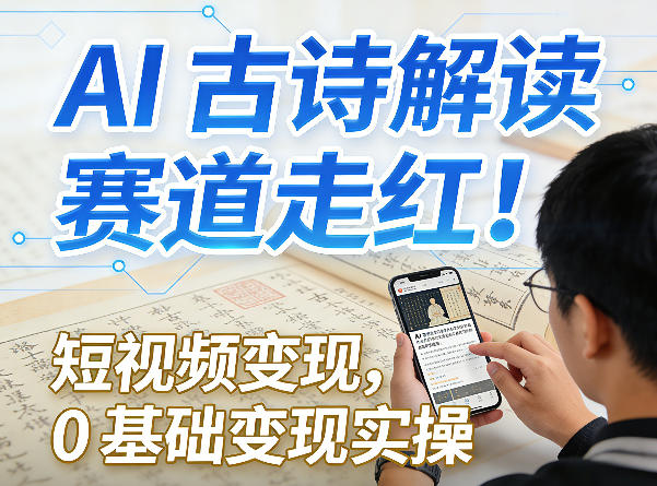 AI古诗解读赛道走红！短视频变现，0基础变现实操-吾爱云课堂