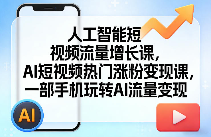 人工智能短视频流量增长课，AI短视频热门涨粉变现课，一部手机玩转AI流量变现-吾爱云课堂