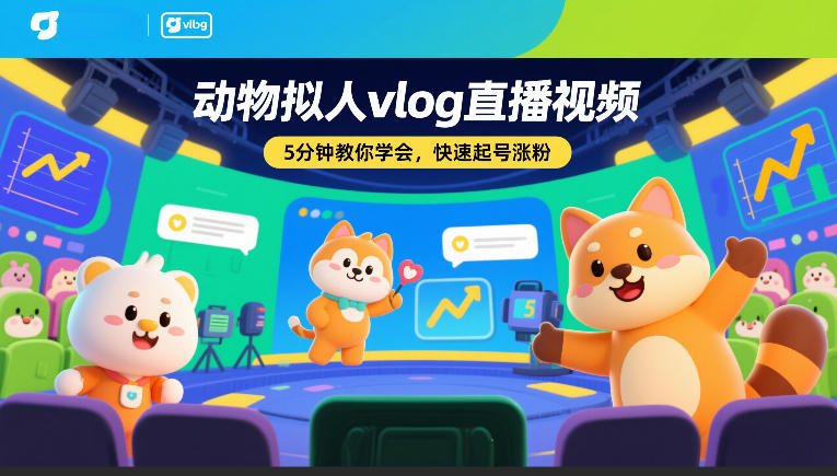 动物拟人vlog直播视频，5分钟教你学会，快速起号涨粉-吾爱云课堂