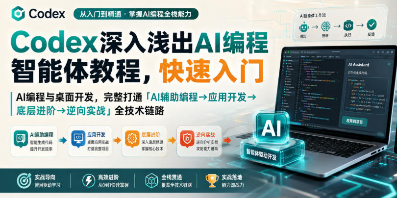 Codex深入浅出AI编程智能体教程，快速入门AI编程与桌面开发，打通「AI辅助编程→应用开发→底层进阶→逆向实战」全技术链路-吾爱云课堂