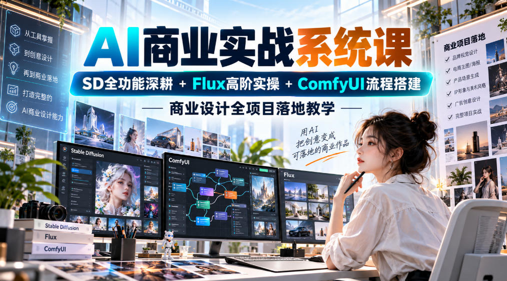 AI商业实战系统课｜SD全功能深耕+Flux高阶实操+Comfyui流程搭建，商业设计全项目落地教学-吾爱云课堂