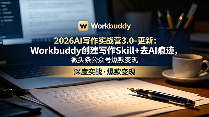 2026AI写作实战营3.0-更新：Workbuddy创建写作Skill+去AI痕迹，微头条公众号爆款变现-吾爱云课堂
