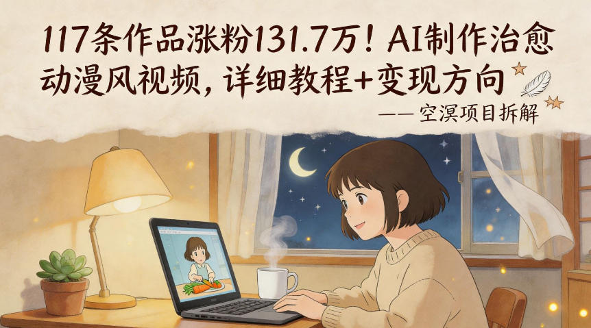 117条作品涨粉131.7W！AI制作治愈动漫风视频，详细教程+变现方向-吾爱云课堂
