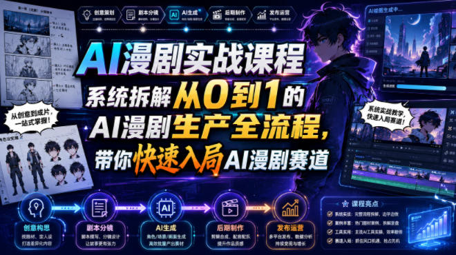 AI漫剧实战课程，系统拆解从0到1的AI漫剧生产全流程，带你快速入局AI漫剧赛道-吾爱云课堂