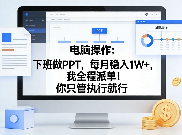 电脑操作：下班做PPT，每月稳入1W+，我全程派单！你只管执行就行【揭秘】-吾爱云课堂