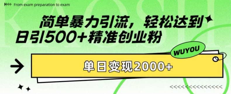 简单暴力引流,轻松达到日引500+精准创业粉,单日变现2k【揭秘】-吾爱云课堂